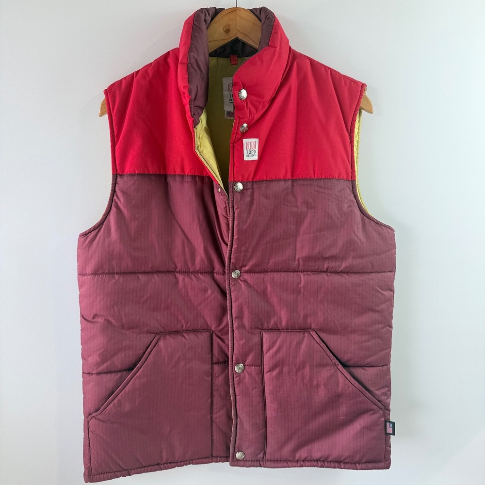 Topo Designs Puffer‎ Vest Red Burgundy Down Filled Insulated Mens Medium